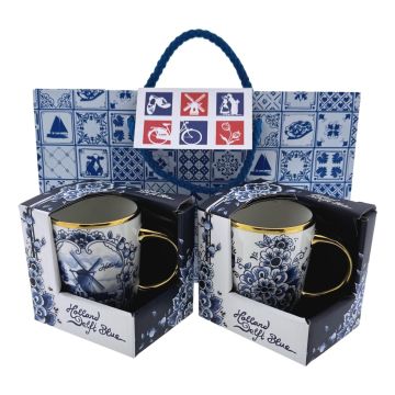 Luxe Delfts Blauw  Koffie Mokken Cadeauset