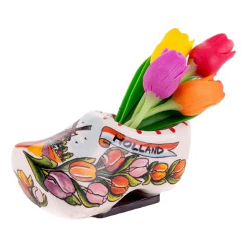 Ceramic Clog Magnet with Tulips - 7 cm - Multicolor