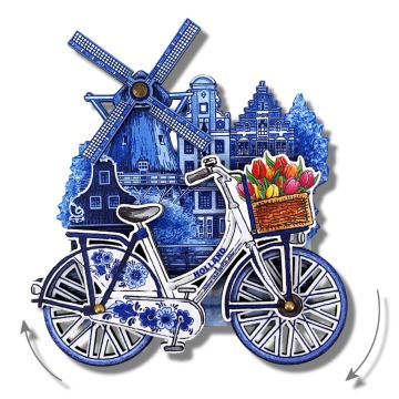 Magneet "Hollandse Molen met Delfts Blauwe Fiets" 