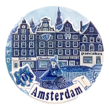 Magneet Grachtenhuisjes Amsterdam - Delfts Blauw