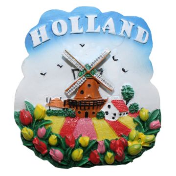Koelkastmagneet Holland Molen Tulpenveld, 7 cm