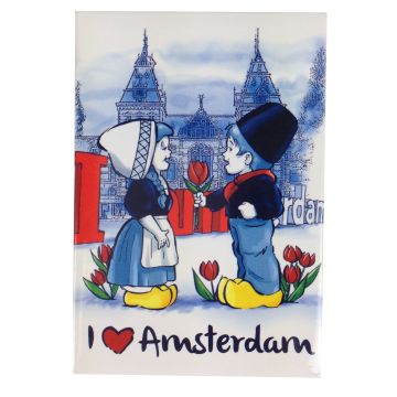 Koelkast magneet  Hollands paar voor I Love Amsterdam op Museumplein