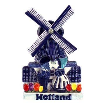 Magneet Molen met Kussend Paar en Tulpen