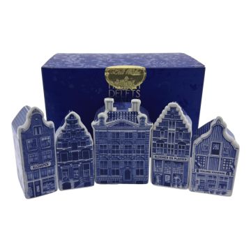 Set van 5 Keramieken Miniatuurhuisjes - Delfts Blauw