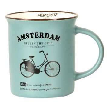Mok Memoriez - Amsterdamse Fietsen - Mat Navy, Groot