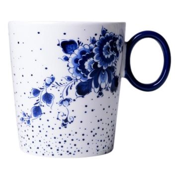 Mok met Bloemenmotief en Blauwe Stippen - 300 ml