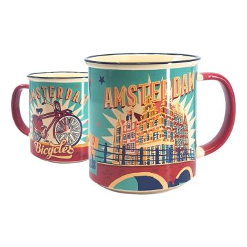 Beker vintage Amsterdam "Bicycles"  - Turquoise - Groot