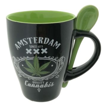 Mok "Amsterdam Cannabis" met lepel