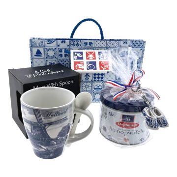 Delfts Blauwe Molen Cadeauset met Stroopwafels