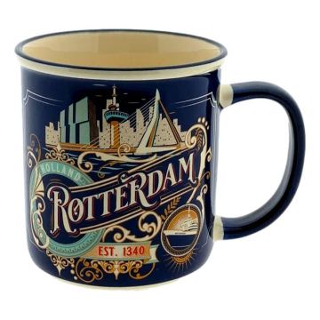 Mok Rotterdamse Vintage Skyline Blauw - Groot