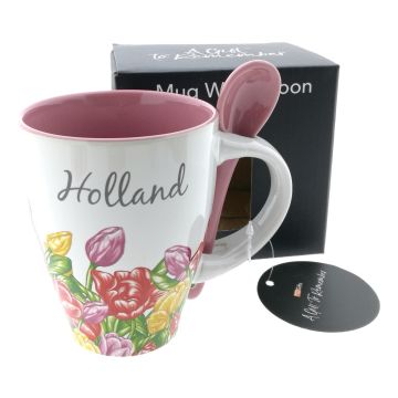 Mok met Kleurrijke Tulpen en Lepel