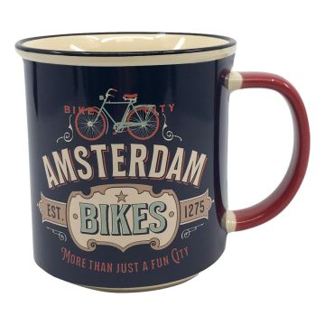 Beker vintage Amsterdam "Bikes Blue"  - Groot