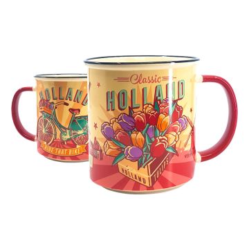Beker vintage Holland "Bicycles and Tulips" - Groot