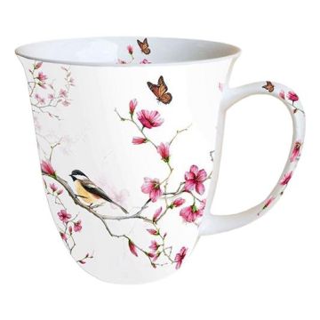 Theekop "Vogel & Bloesem",  400 ml, Fine Bone China
