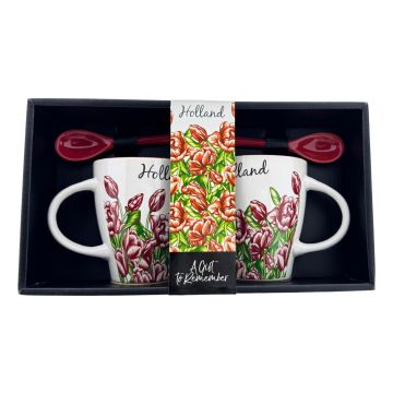 Koffie mokken set 2 bekers "Rode Tulpen"