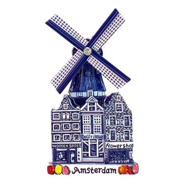 Magneet Polyprint Stadsmolen Amsterdam - Delfts blauw