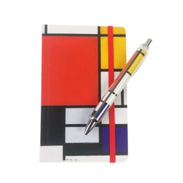 Notitieboekje Mondriaan met een zachte kaft en pen 