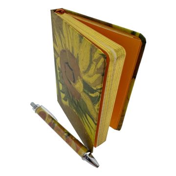 A6 Sunflowers Notebook with Pen - Hardcover with Gold Edge
