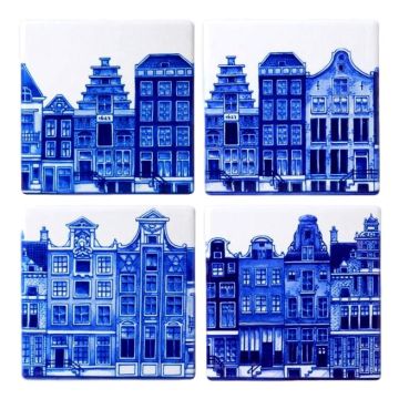 Onderzetters Grachtenhuisjes (keramiek), 4 stuks
