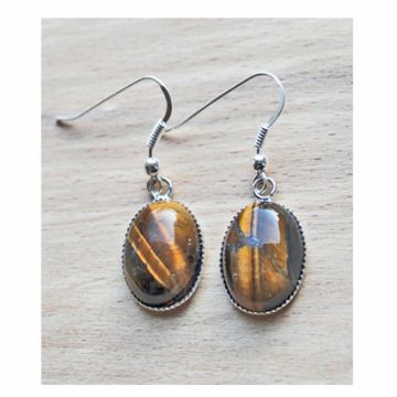 Set oorbellen Tijgeroog ovaal, 18x13mm.