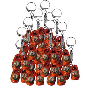 Sleutelhanger 2 houten oranje klompjes, 120 stuks