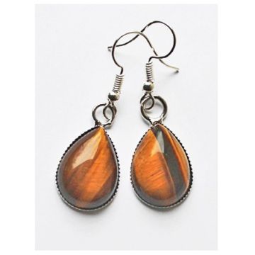 Druppel oorbellen Tijgeroog 18x13mm