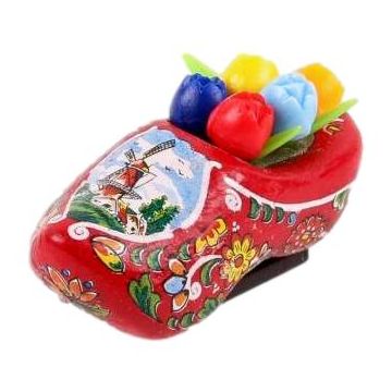 Fridge magnet Clog Red with tulips, 4 cm