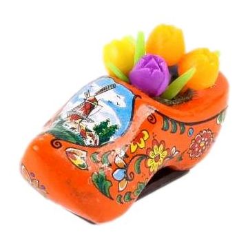 Fridge magnet Clog Orange with tulips, 4 cm