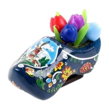 Fridge magnet Clog Blue with tulips, 4 cm