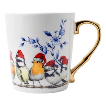 Mug Forest birds with Santa hat