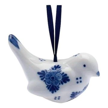 Christmas pendant Delft blue bird with flower