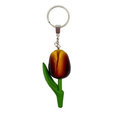 Sleutelhanger Houten Tulp Geel/Bordeaux, 8cm 