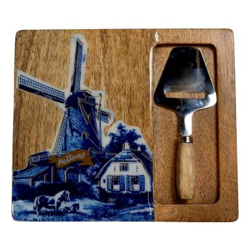 Cheese board + slicer Windmill blue