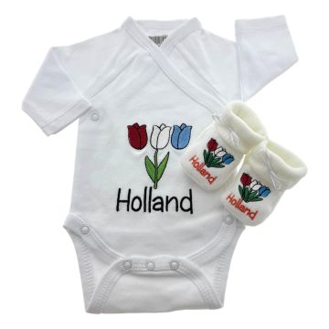 Baby romper cadeauset Tulpen met slofjes