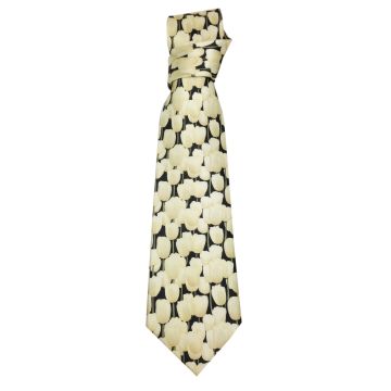 Stropdas Grijs Beige Tulpen op zwart
