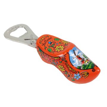 Wooden clog bottle opener orange clog, 8 cm