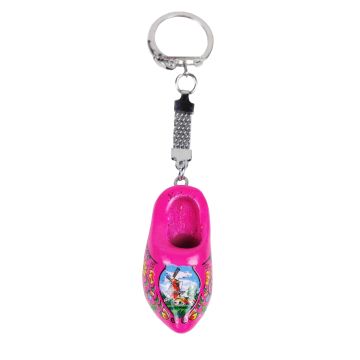 Sleutelhanger 1 houten klompje, magenta / cyclaam