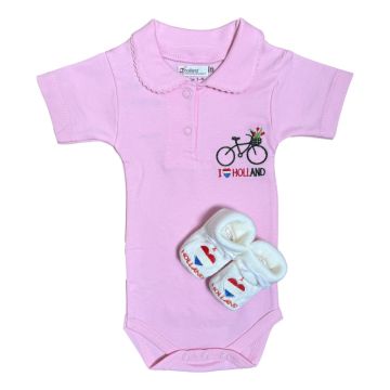 Baby Poloromper Cadeauset Fiets Holland Roze (0-3 maanden)