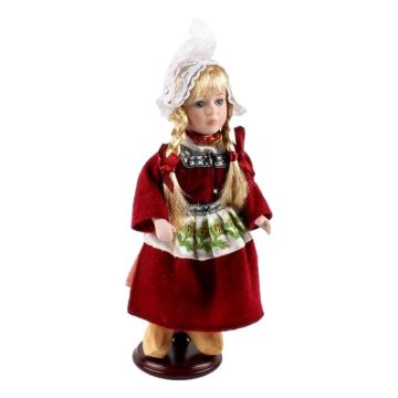 Pop in Hollands Kostuum, Bordeaux Rood, 26 cm 