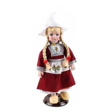 Pop in Hollands Kostuum, Bordeaux Rood, 20 cm 