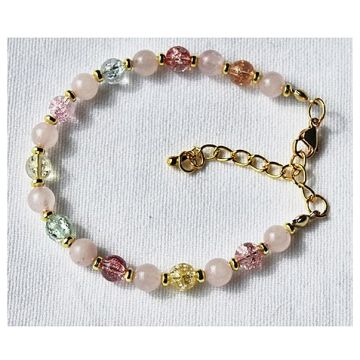 Armband 6mm rozekwarts met 6mm gekleurde kralen