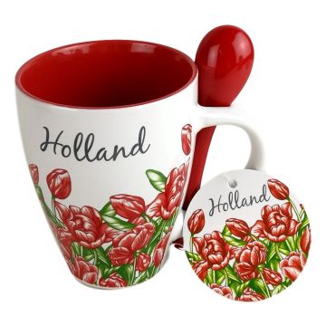 Mok "Rode Tulpen" met lepel
