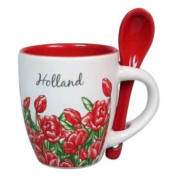 Espresso Mokje met Rode Tulpen met Lepel