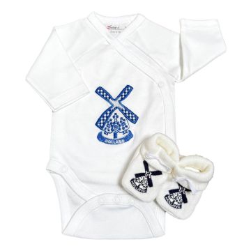 Baby romper cadeauset Blauwe Molen met slofjes 3-6 mnd