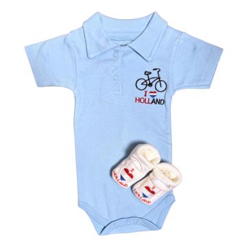 Baby Poloromper Cadeauset Fiets Holland Blauw (0-3 maanden)