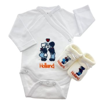 Baby romper cadeauset Kussend Paar met slofjes