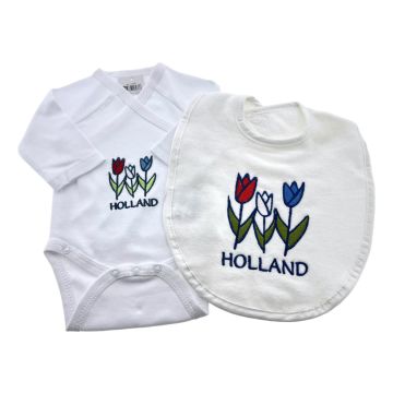 Baby romper cadeauset Tulpen met Slabbetje 
