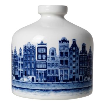 Vaas met Grachtenpanden – Blauw/Wit – 12 cm