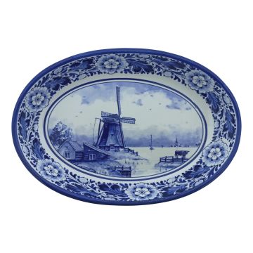 Ovalen schaal "Molen landschap", Keramiek, 28 cm