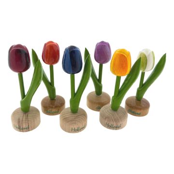 Houten Tulpen op Voet 11cm - Set van 6 "Holland"